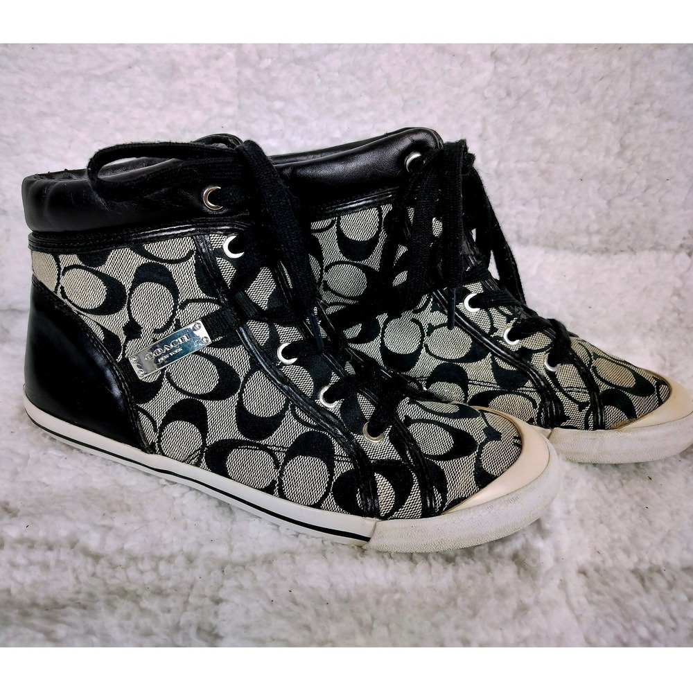 Y2K Coach‎ Signature Jacquard Leather Freesia High Top Sneakers Running Shoes